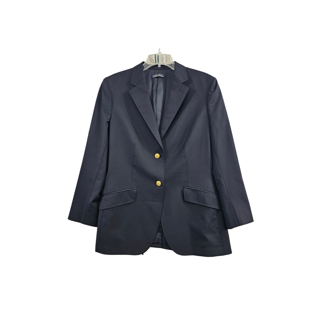 Brooks Brothers Blazer Womens 10 Navy Blue Wool Gold Crest Button Preppy Career